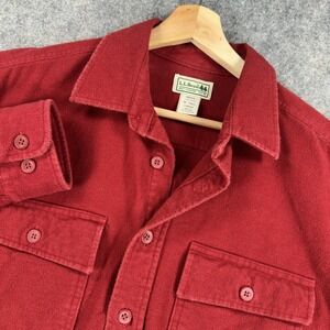 L.L.Bean Shirt Mens Medium Tall Red Cotton Flannel Button Front Double Pocket
